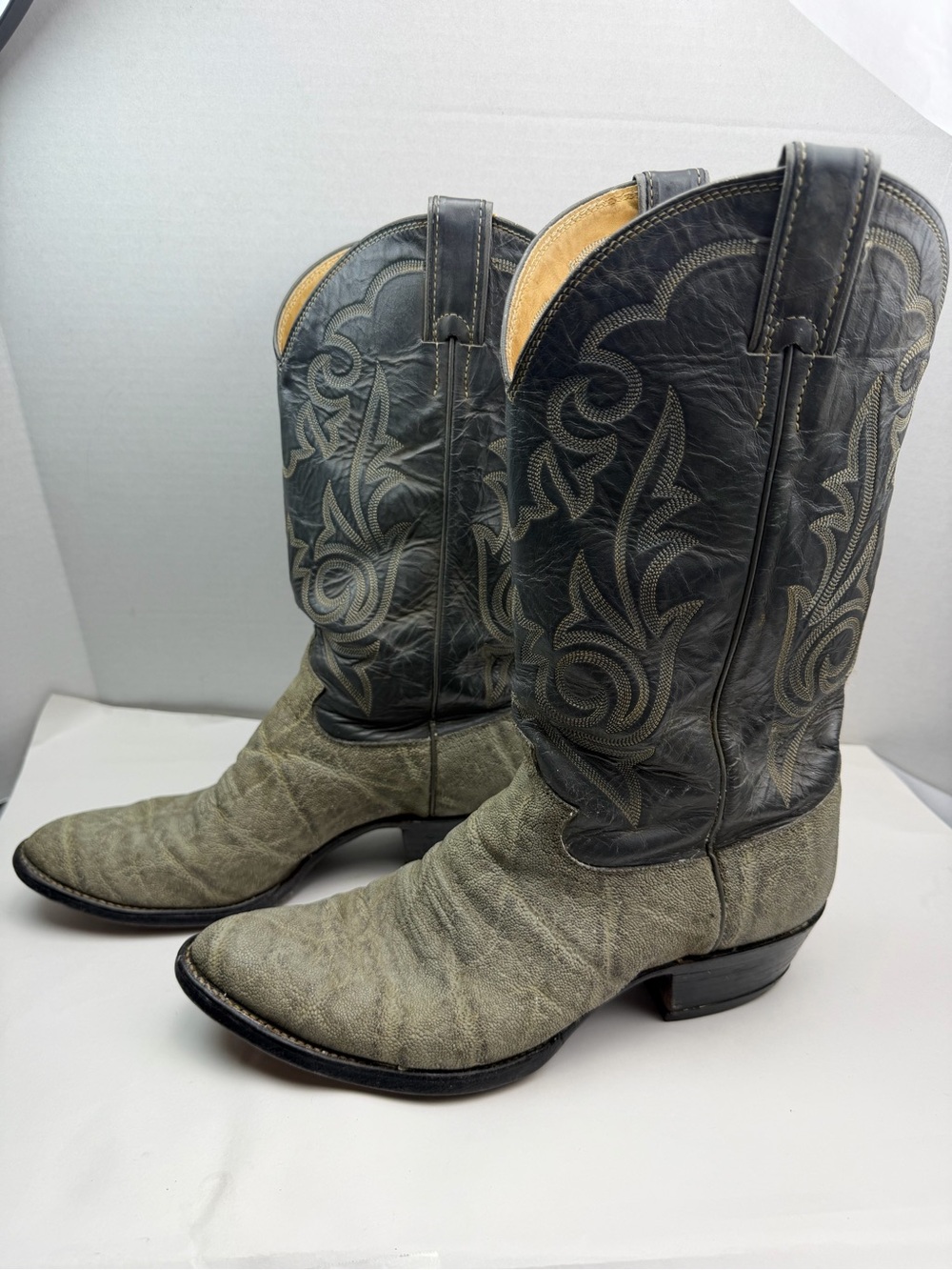 Justin Mens Western Cowboy Boots 8527 Grey Black Leather Elephant Print Size 10 - Picture 3 of 16